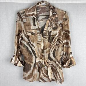 Vintage Y2K Cache Top Brown Zebra Animal Print Safari Old Money Maximalist Artsy